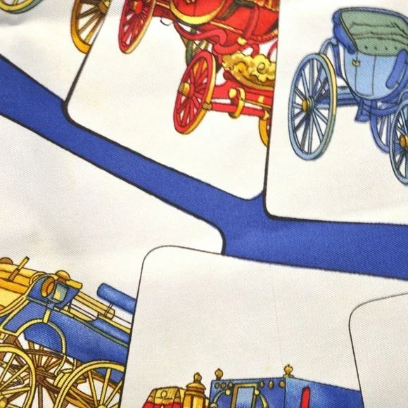 Authentic HERMES Carre 90 Scarf "CARROSSERIE" Silk Blue - Picture 3 of 14